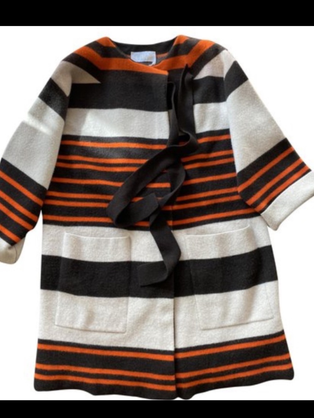 Chloe Striped Knit Wool and Cashmere Sweater Coat Orange, Black & Cream Size XS